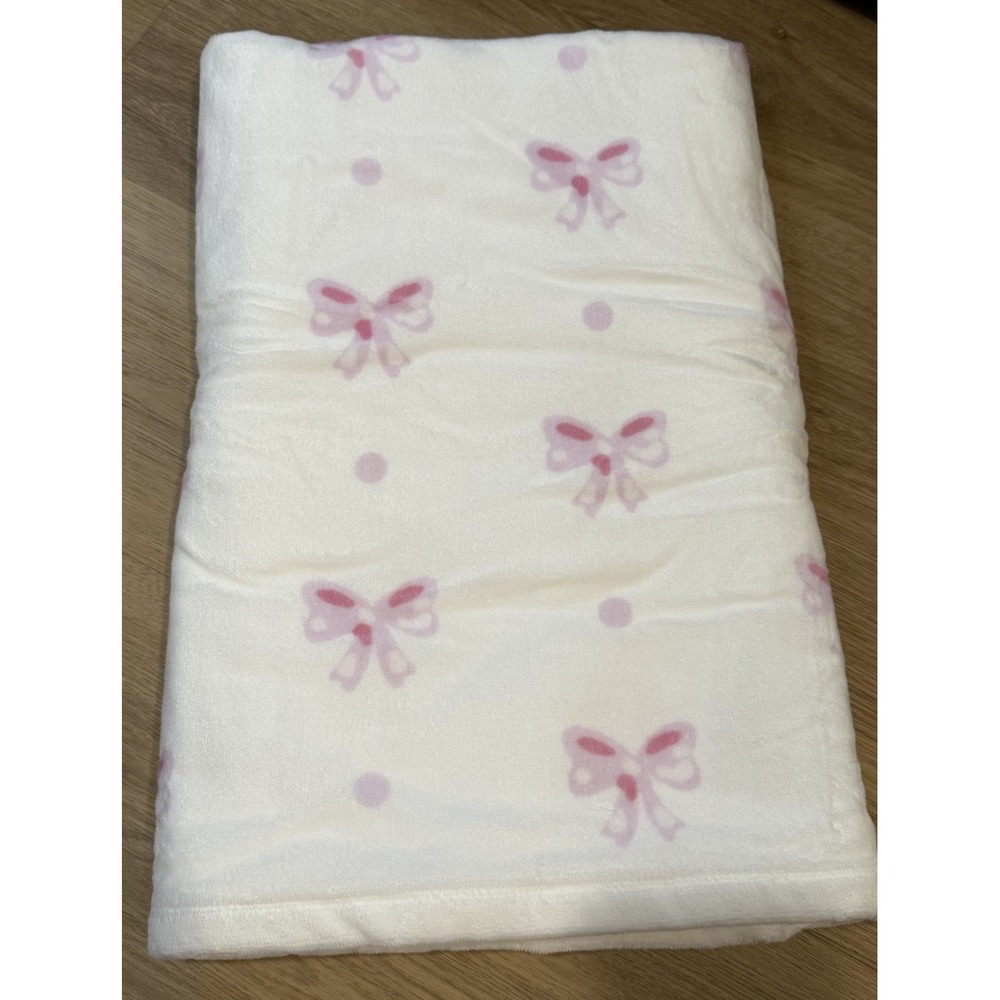 Laura‎ Ashley Pink Bows Beach Towel Pink White 36 x 72" XL NWT Heart Of Mine